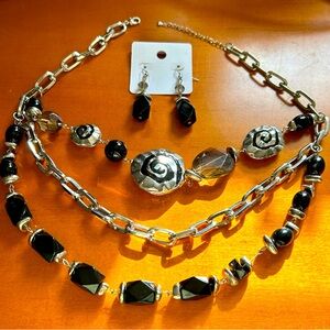 Fashion Chunky Silver and Black Jewelry Set
